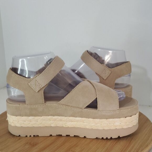 UGG Aubrey Suede Ankle Strap Platform Espadrille Sandal Beige Women's 7 NWOB - Picture 7 of 11